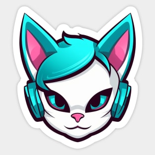 Cartoon Cat with Headphones Sticker